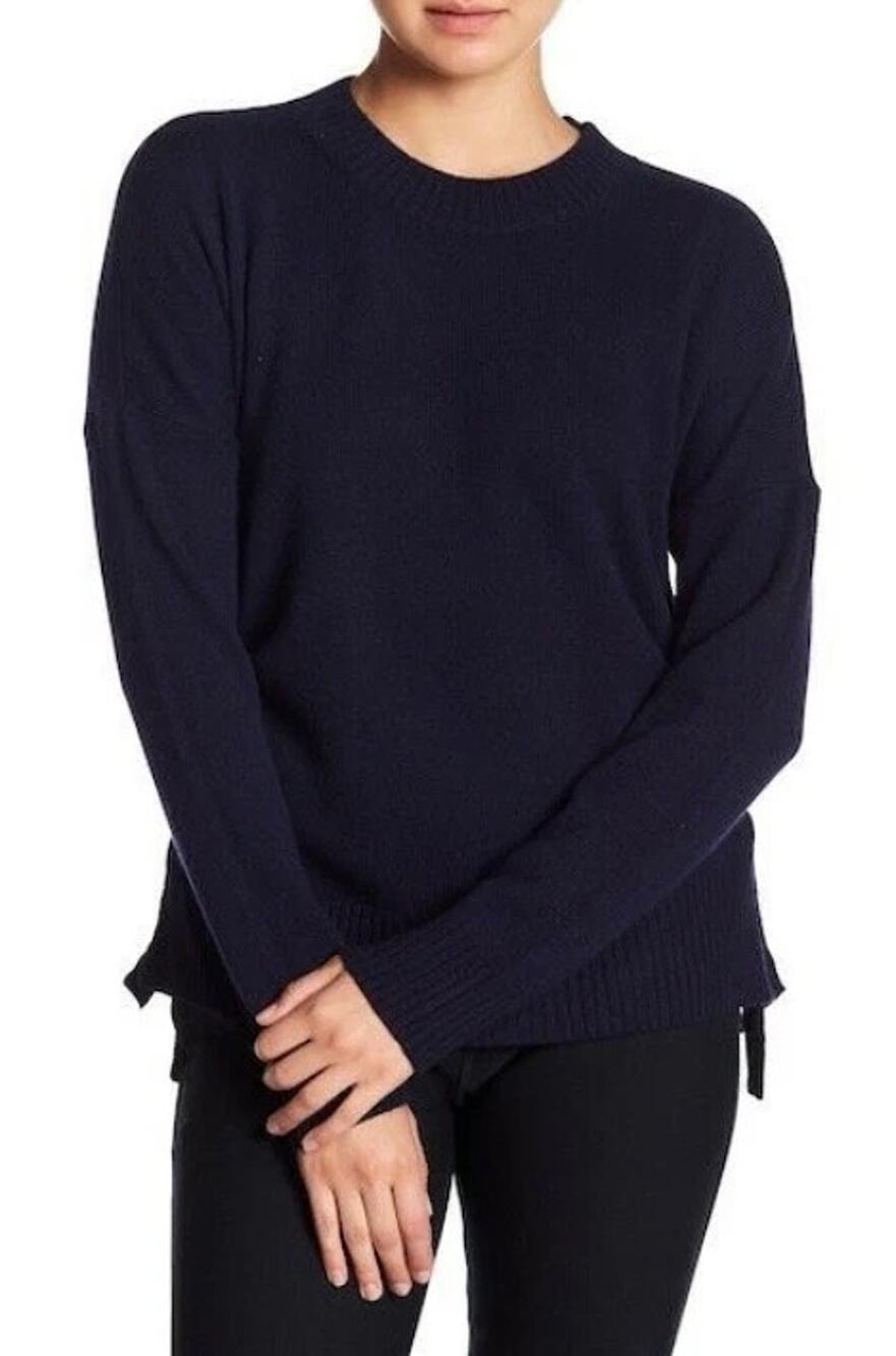 Derek Lam 10 Crosby LN Dark Navy Blue 100% Cashmere Side Tie Pullover Sweater L